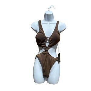 Prettylittlething Sexy Brown Rib Ring One Piece Size 10